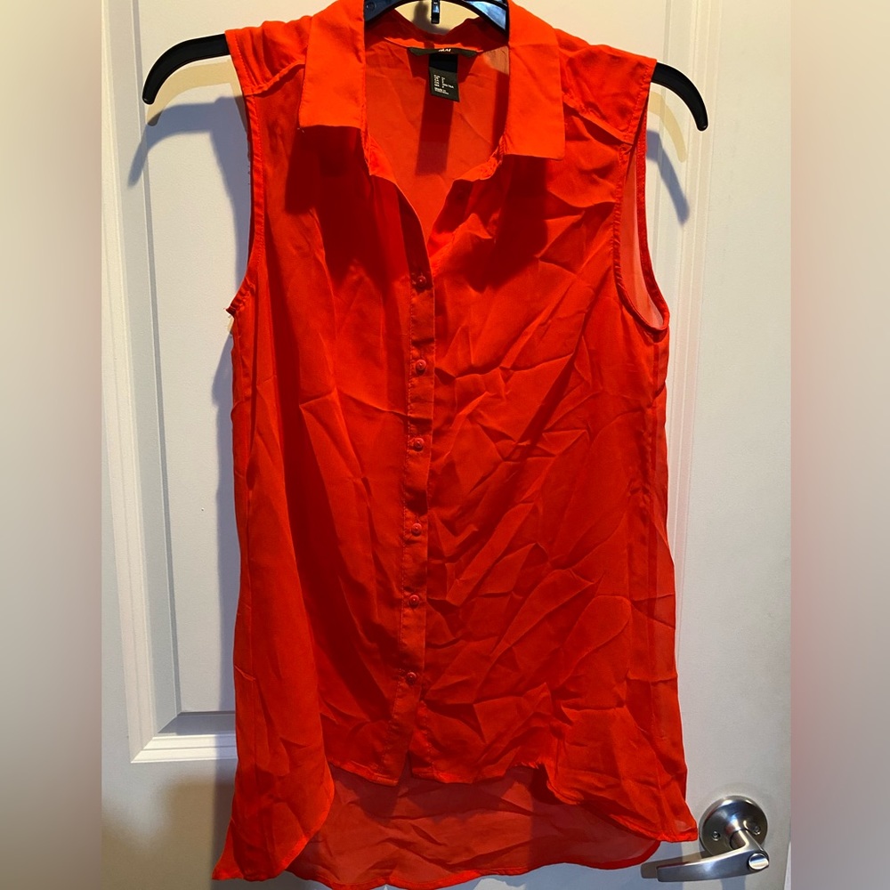 Sheer Red Sleeveless Blouse